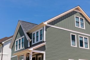Modern house with green siding