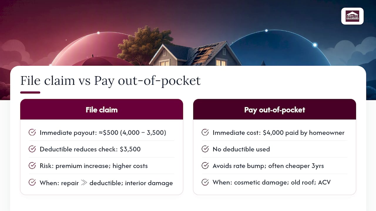 Cost comparison diagram for roof insurance claim decisions