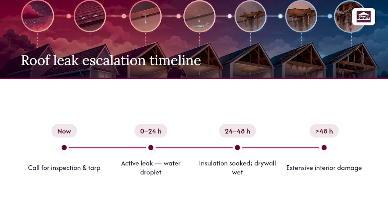 Timeline of roof leak damage progression