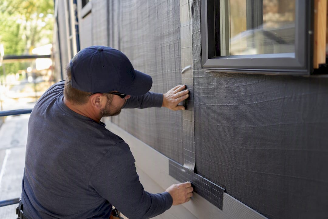 Close-up of water-resistive barrier and flashing
