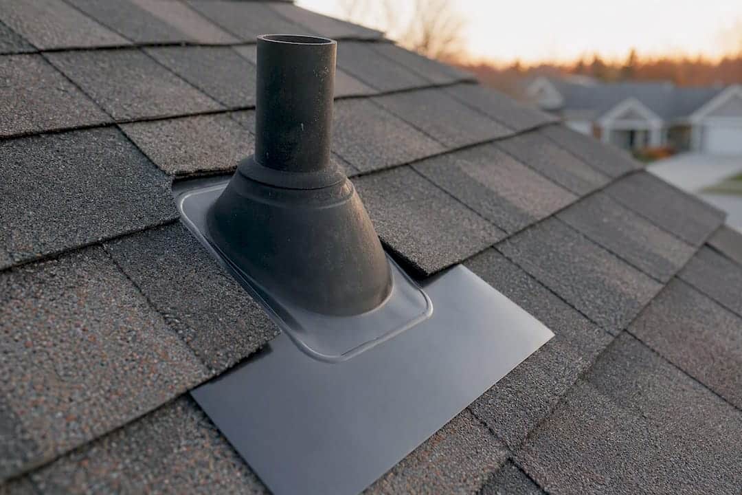 Close-up of roof flashing and vent boot