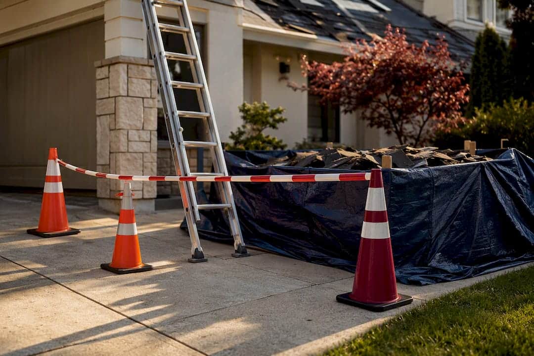 Protected residential roofing work zone
