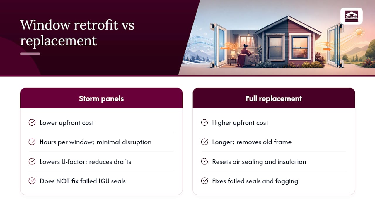 Storm window retrofit versus full replacement comparison