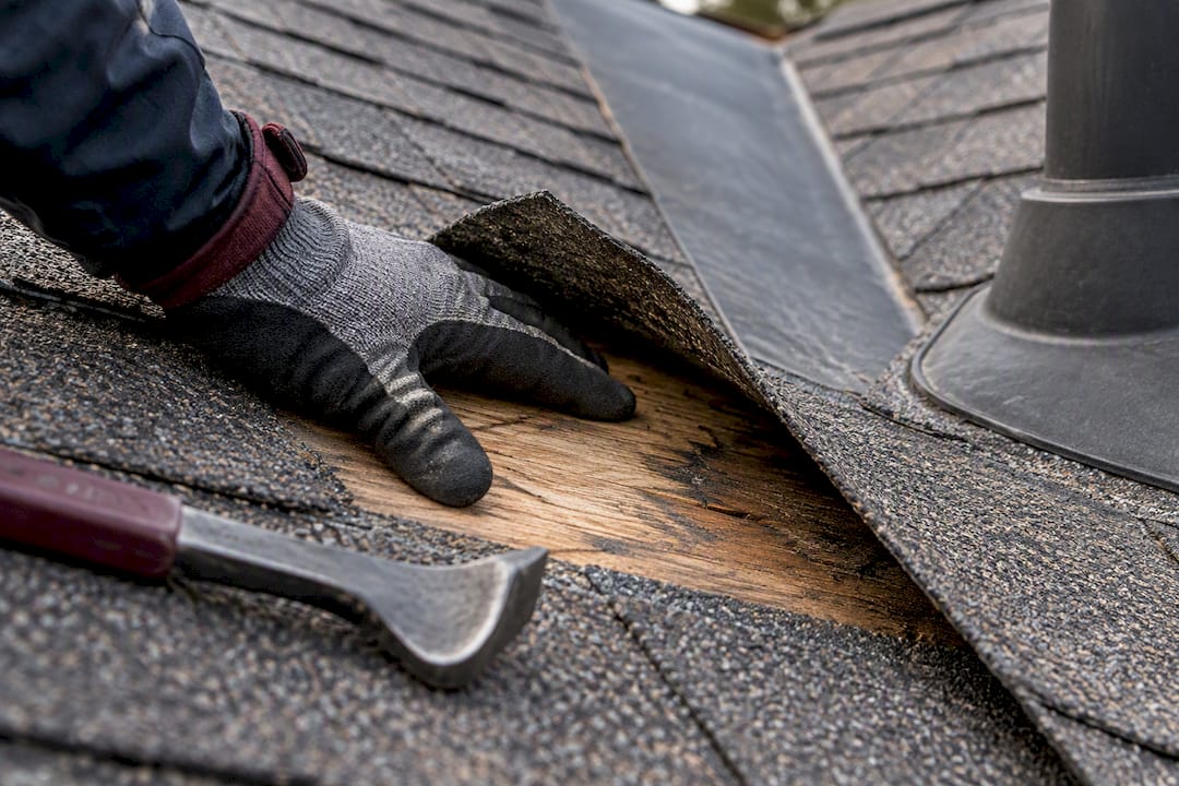 Inspector pressing exposed roof decking