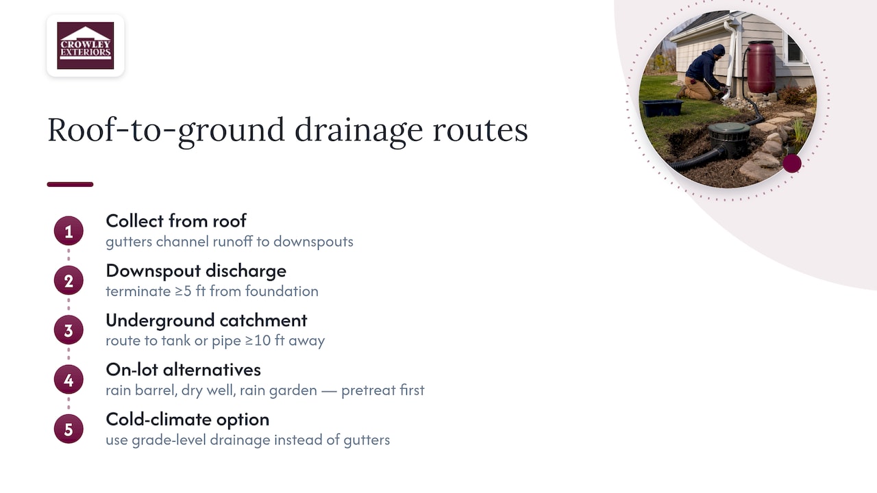 Diagram of safe downspout drainage routes