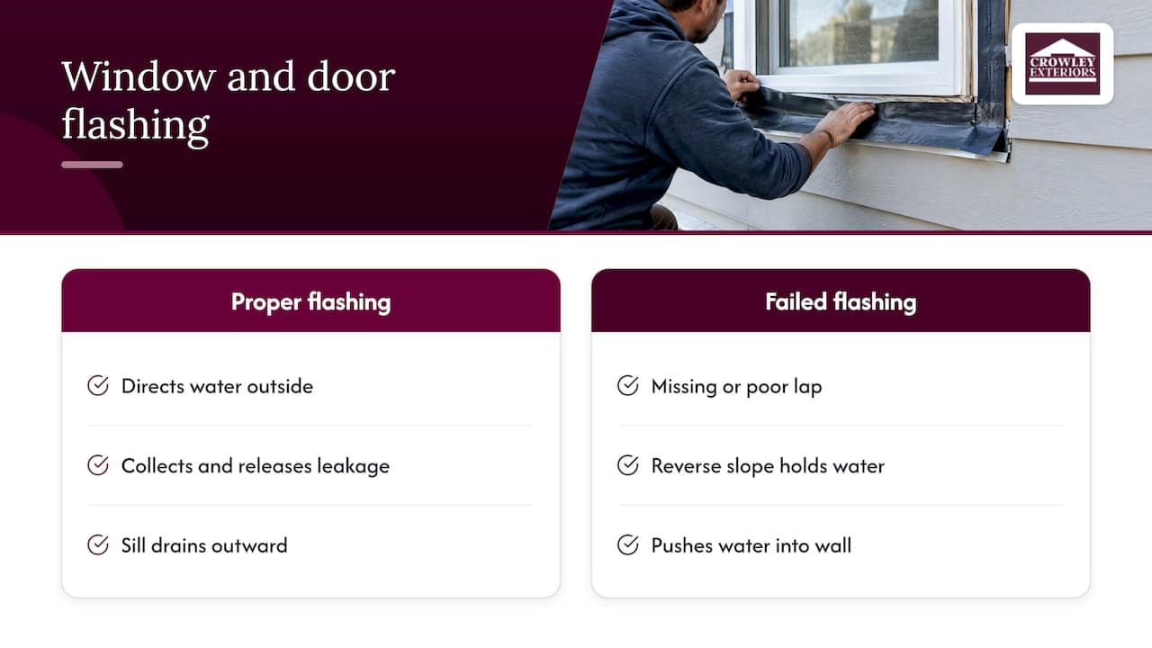 Flashing failures at windows and doors — overview diagram